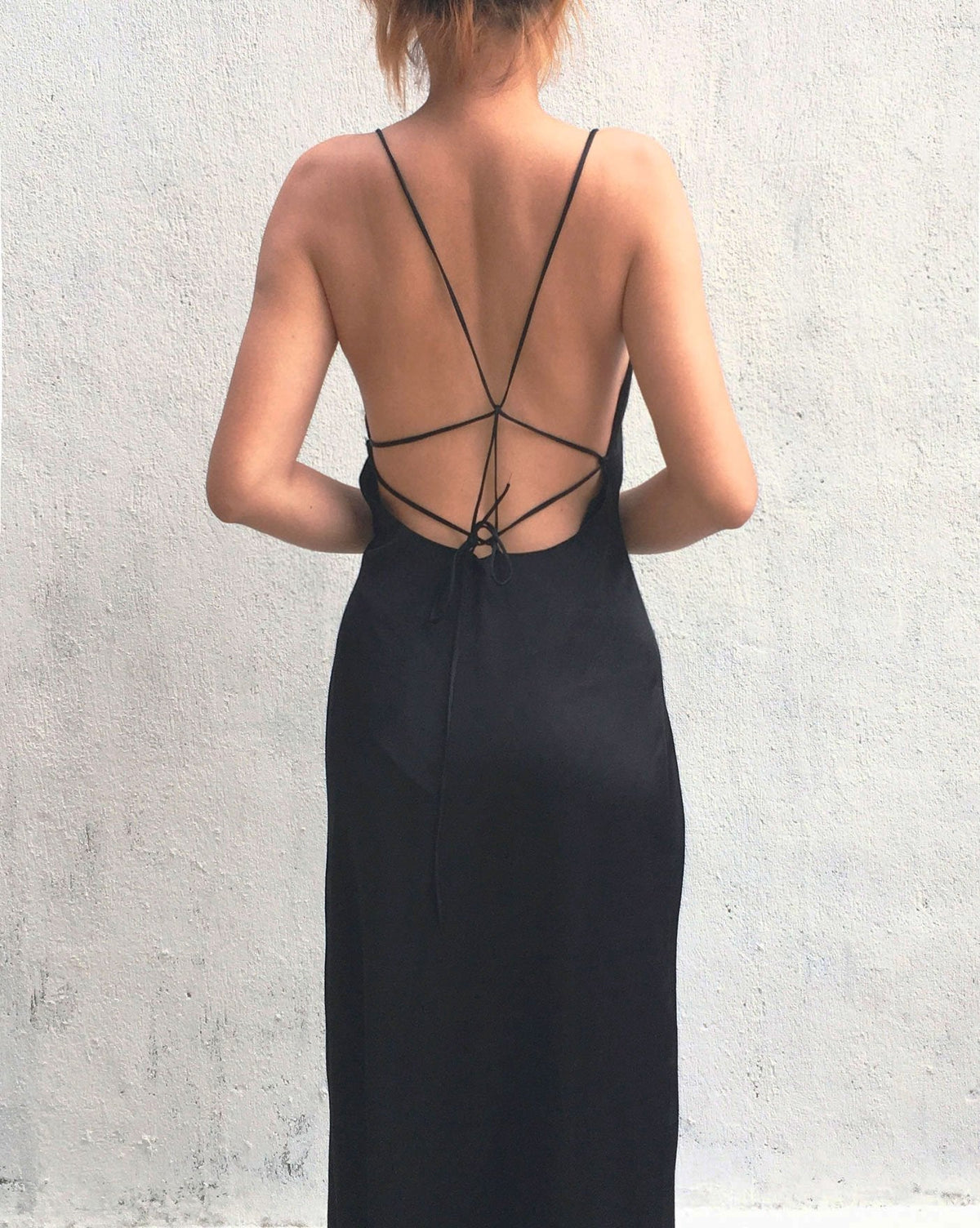 Black Cowl Neck Backless Mulberry Silk Slip Dress