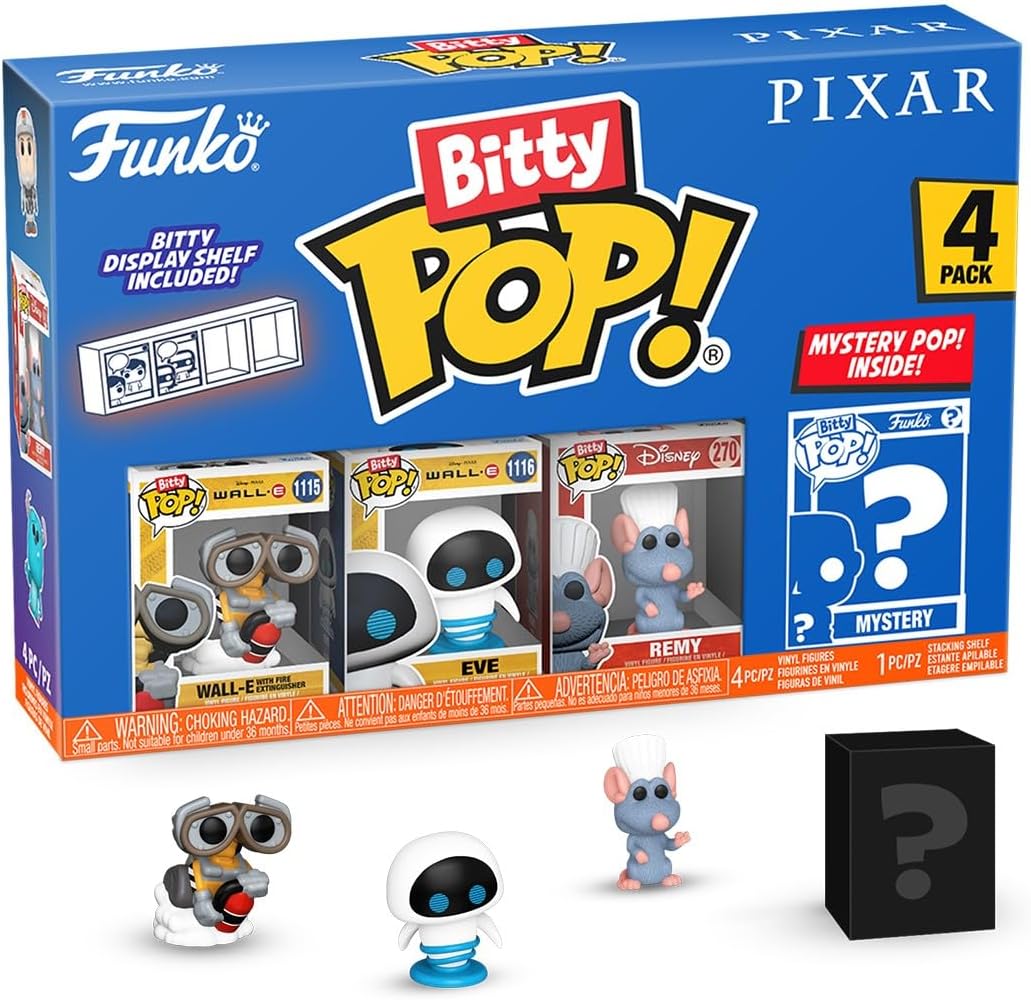 Pop Disney Pixar 1 Inch Action Figure Bitty Pop! - Wall-E, EVE, Remy, & Mystery Mini