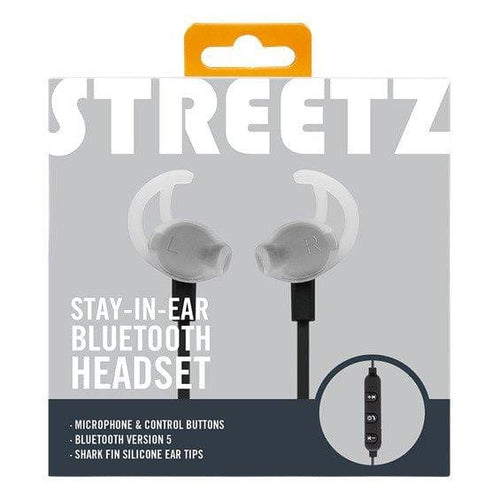 STREETZ Stay-in-ear BT Earphones with microphone and control buttons, Black [Accessories]