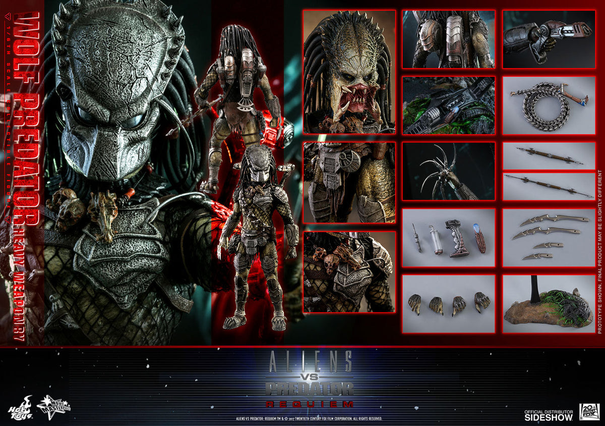 Aliens vs Predator 13 Inch Action Figure Movie Masterpiece 1/6 Scale - Wolf Predator Heavy Weaponry Hot Toys 903149
