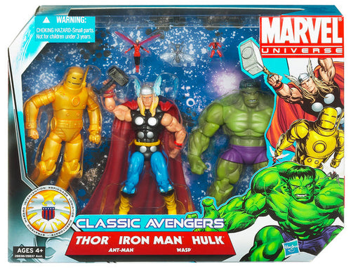 Marvel Universe 3.75 Inch Action Figure Team Pack Series Wave 1 - Classic Avengers (Golden Iron Man, Hulk, Thor, Tiny Wasp and Ant-Man)