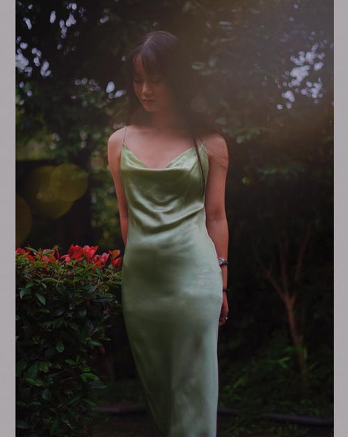 Sage Green Mulberry Silk Cowl Neck Slip Dress * 90 Colors Options