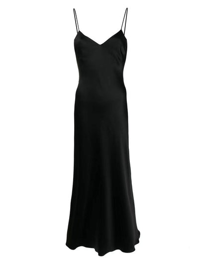 SAMPLE SALE *Black V Neck Mulberry Silk Slip Dress