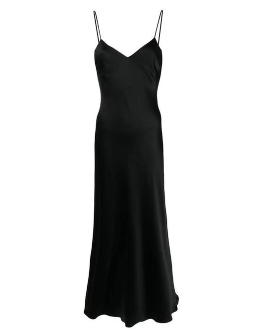 SAMPLE SALE *Black V Neck Mulberry Silk Slip Dress