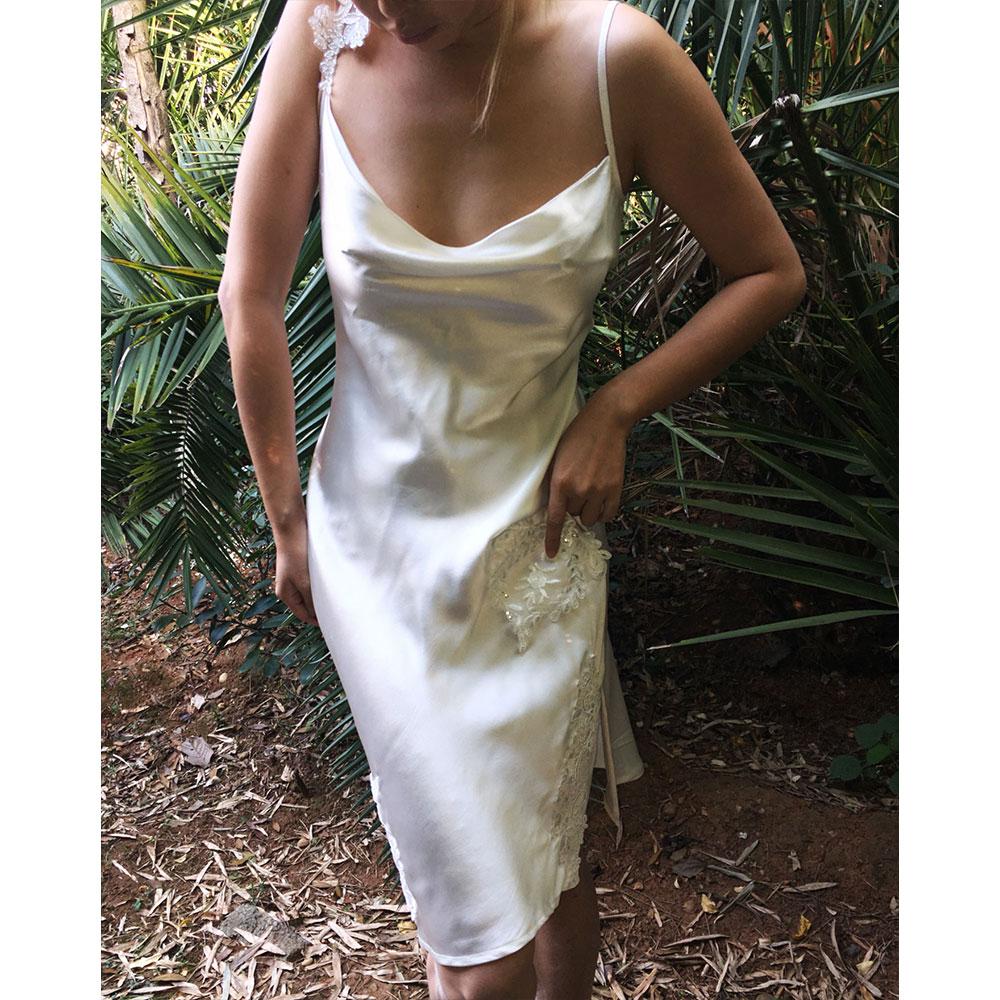 SAMPLE SALE * White Embroidery Mulberry Silk Dress