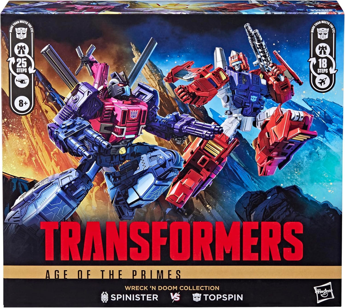 Transformers Age Of The Primes 6 Inch Action Figure Deluxe Class 2-Pack - Topspin vs Spinister