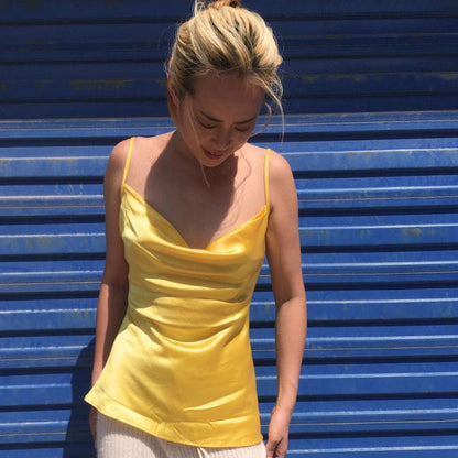 Yellow Mulberry Silk Chemise Top